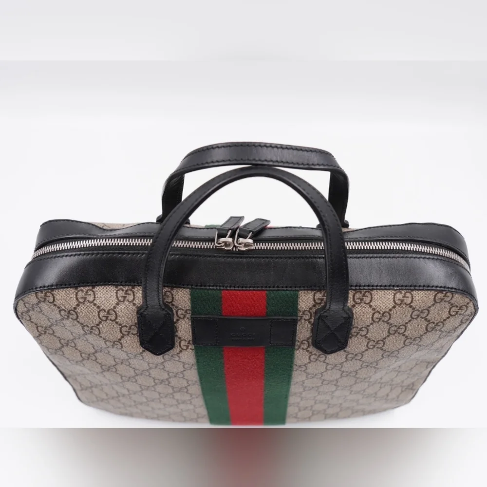 BZ48 💚Gucci GG Supreme Coated canvas web briefcase